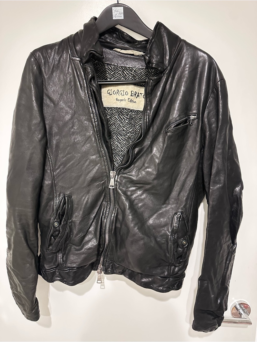 Giorgio Brato Black Leather Bomber with Zip Details